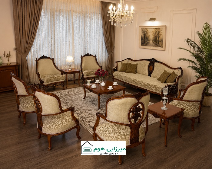 چیدمان متقارن مبل نه نفره کلاسیک چیدمان متقارن مبل نه نفره کلاسیک